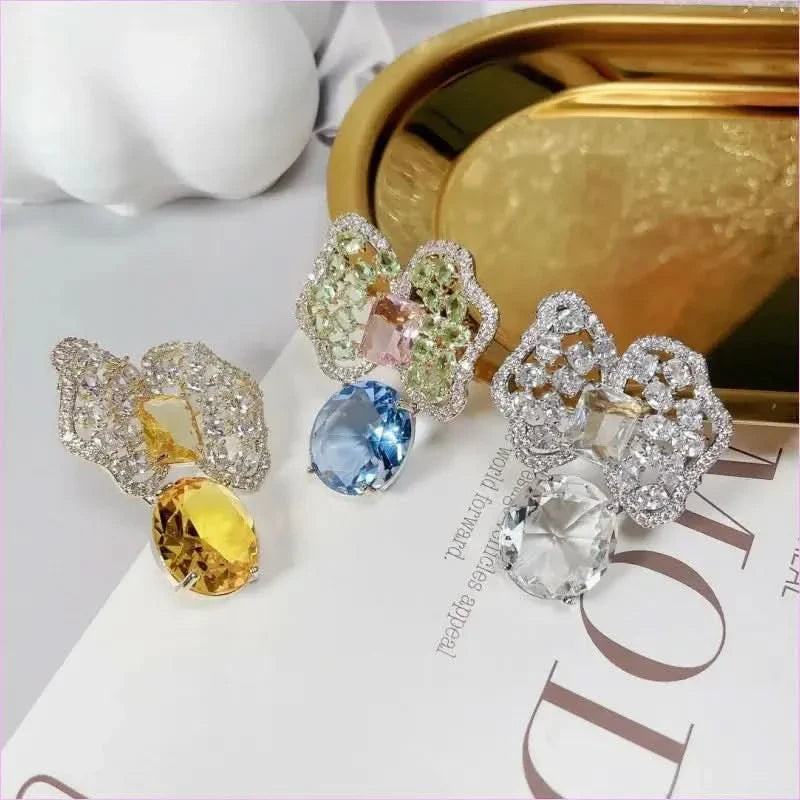 Sparkling Colored Zirconium Petals Pure Luxury Earrings