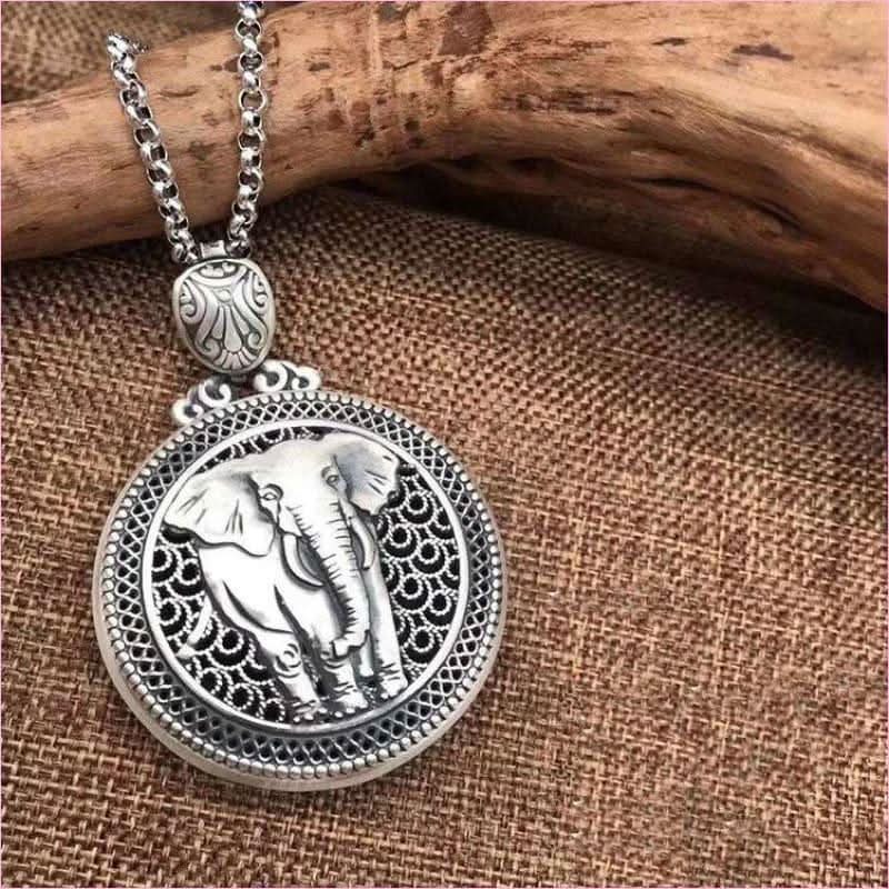Sterling Silver Elephant Pendant with Buddhist Mantra and Elegant Design