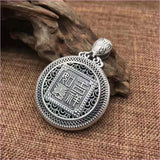 Sterling Silver Elephant Pendant with Buddhist Mantra and Elegant Design