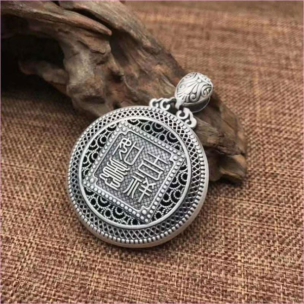 Sterling Silver Elephant Pendant with Buddhist Mantra and Elegant Design