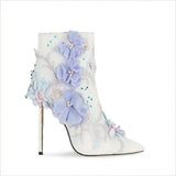 Stunning Lace Floral Bridal Booties with Lavender Appliqués and Beading