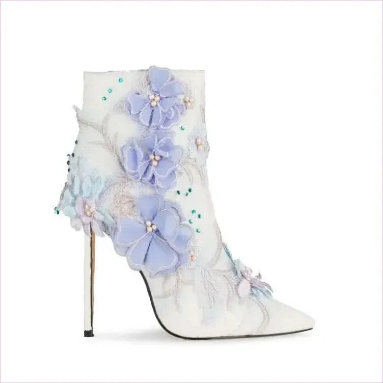 Stunning Lace Floral Bridal Booties with Lavender Appliqués and Beading