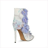 Stunning Lace Floral Bridal Booties with Lavender Appliqués and Beading