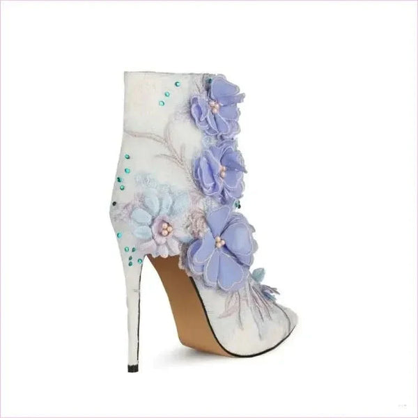 Stunning Lace Floral Bridal Booties with Lavender Appliqués and Beading