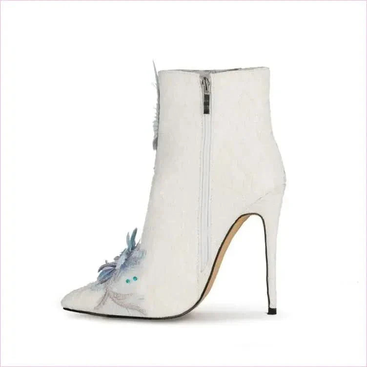 Stunning Lace Floral Bridal Booties with Lavender Appliqués and Beading