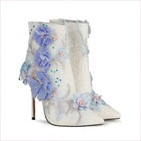 Stunning Lace Floral Bridal Booties with Lavender Appliqués and Beading