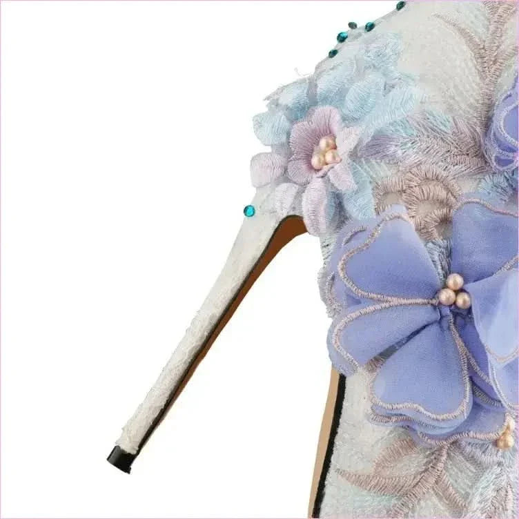 Stunning Lace Floral Bridal Booties with Lavender Appliqués and Beading