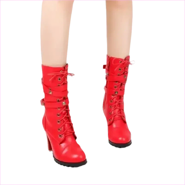Stunning Rivet Motorcycle High Heel Ankle Boots in Black Leather