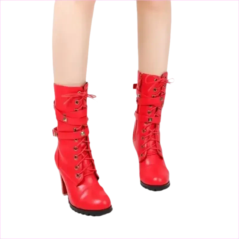 Stunning Rivet Motorcycle High Heel Ankle Boots in Black Leather