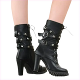 Stunning Rivet Motorcycle High Heel Ankle Boots in Black Leather