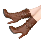 Stunning Rivet Motorcycle High Heel Ankle Boots in Black Leather