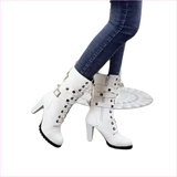 Stunning Rivet Motorcycle High Heel Ankle Boots in Black Leather