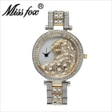 Stylish Gold Quartz Watch with Crystal Bling and Leopard Print Design
