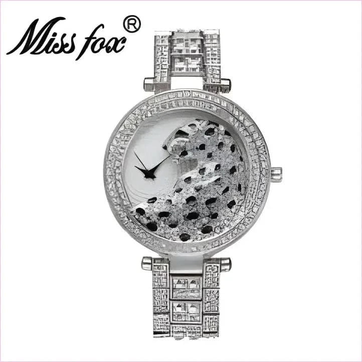 Stylish Gold Quartz Watch with Crystal Bling and Leopard Print Design