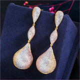 Stylish Long Elegant Earrings with Micropaved Zirconia Three-color Design