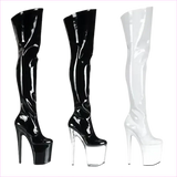 Stylish Patent Leather Ladies Boots with Transparent Heels in Black and White