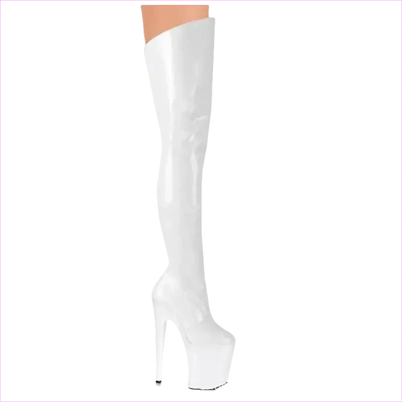 Stylish Patent Leather Ladies Boots with Transparent Heels in Black and White