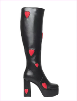 Sweetheart Knee High Platform Heel Boots with Pink Heart Decor