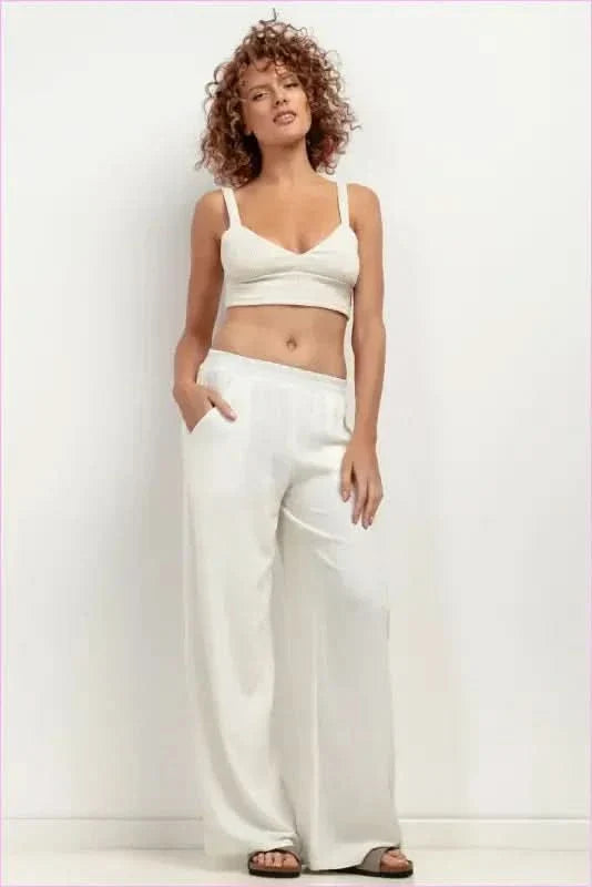 T404 Linen Pants Wide Leg Style for Women
