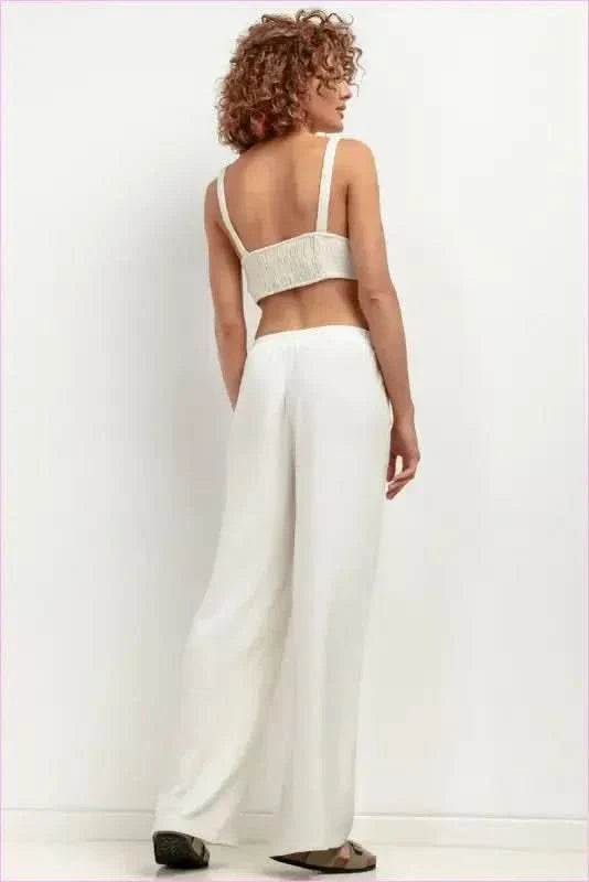 T404 Linen Pants Wide Leg Style for Women