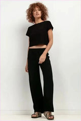 T404 Linen Pants Wide Leg Style for Women