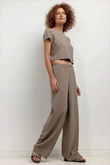 T404 Linen Pants Wide Leg Style for Women