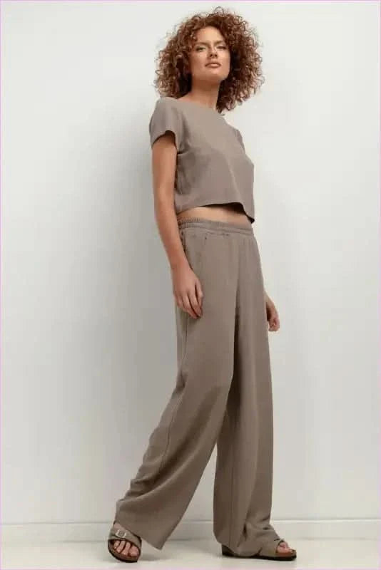 T404 Linen Pants Wide Leg Style for Women