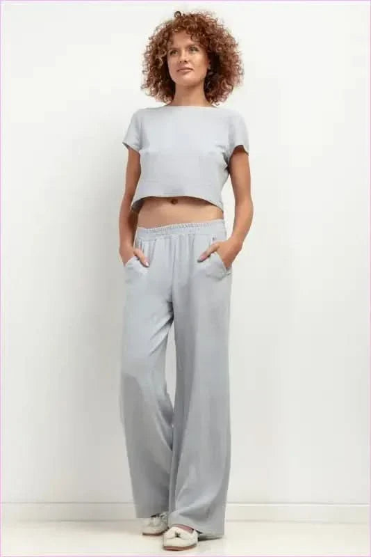 T404 Linen Pants Wide Leg Style for Women