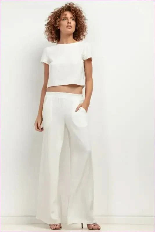 T404 Linen Pants Wide Leg Style for Women