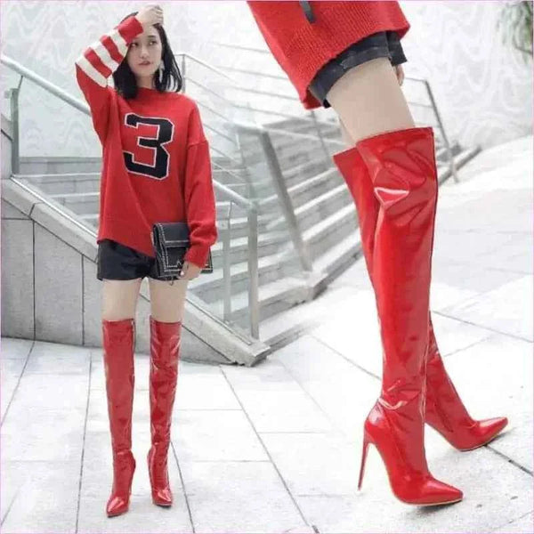 Tall Black Patent Over-the-knee Unisex Stiletto Boots