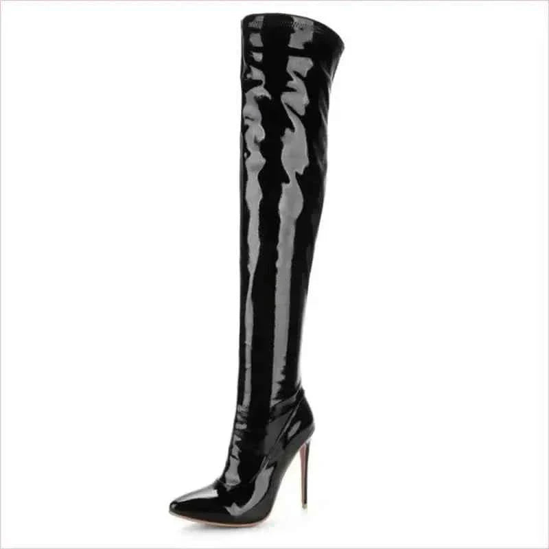 Tall Black Patent Over-the-knee Unisex Stiletto Boots