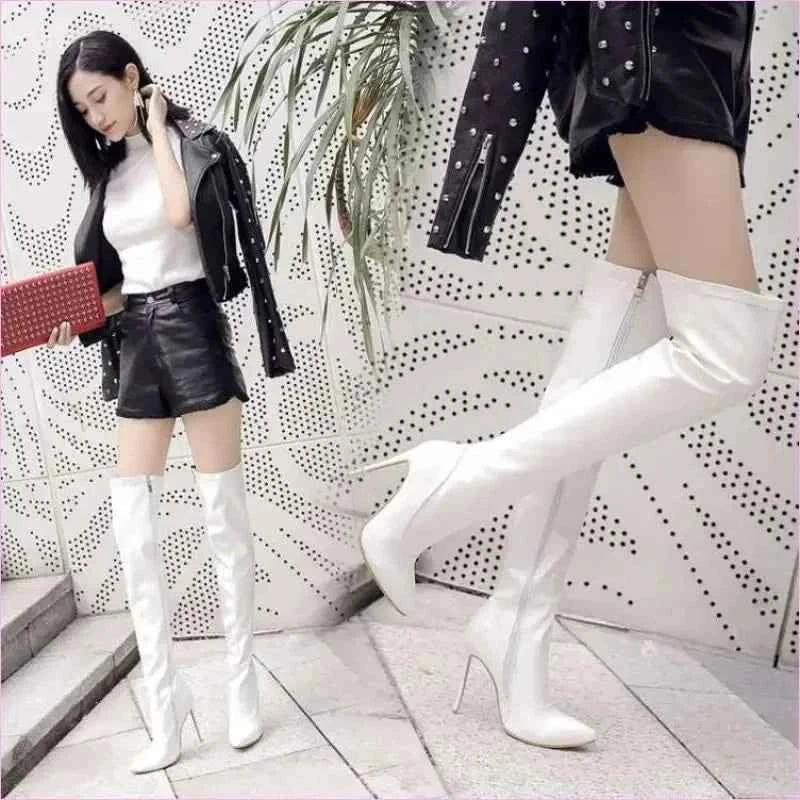 Tall Black Patent Over-the-knee Unisex Stiletto Boots