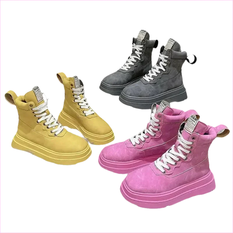 Thick Soled Motorcycle Boots Retro Style for Women