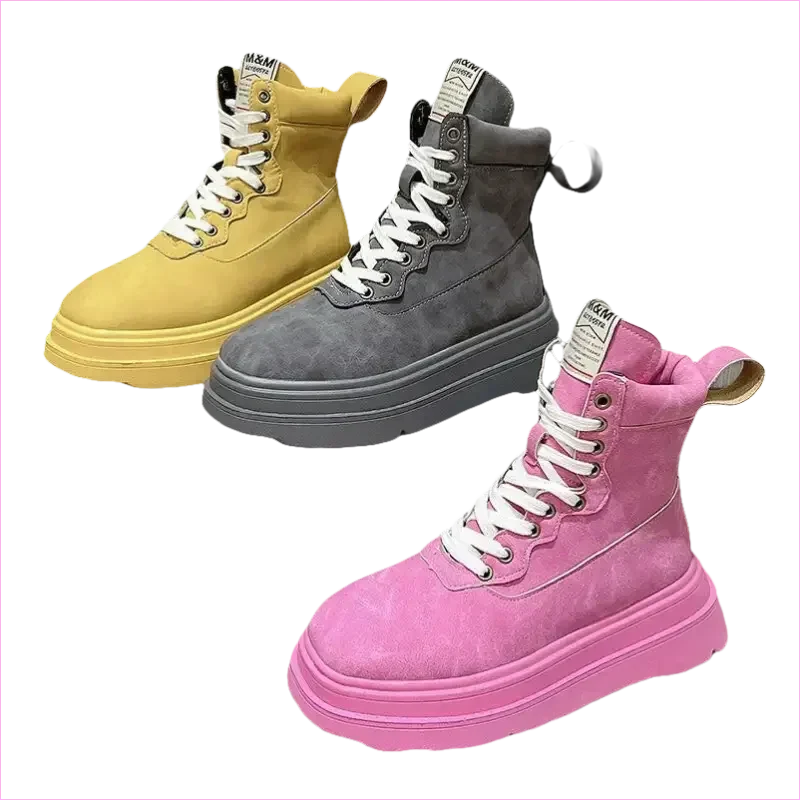 Thick Soled Motorcycle Boots Retro Style for Women