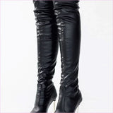 Thigh Length Ladies Boots with Zipper High Heel and Pointed Toe Style