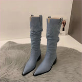 Two-tone Pointed Toe Denim Ladies Western Cowboy Boots