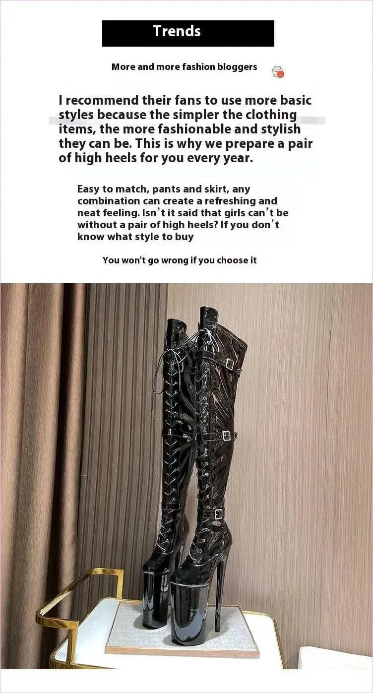 Ultra High Heel Multi Buckle High Platform Patent Boots