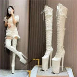 Ultra High Heel Multi Buckle High Platform Patent Boots