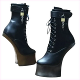 Unique Heel-less Hoof Lace Up Cosplay Lockable Boots in Black