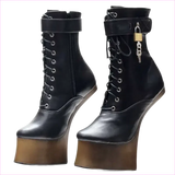 Unique Heel-less Hoof Lace Up Cosplay Lockable Boots in Black