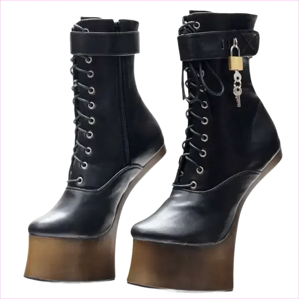 Unique Heel-less Hoof Lace Up Cosplay Lockable Boots in Black