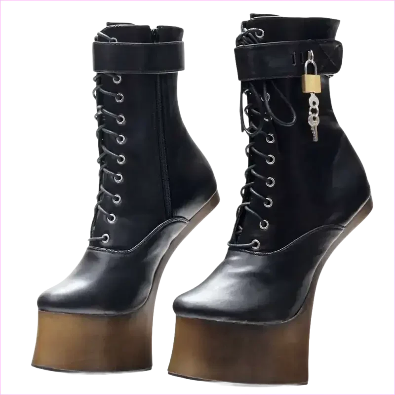 Unique Heel-less Hoof Lace Up Cosplay Lockable Boots in Black