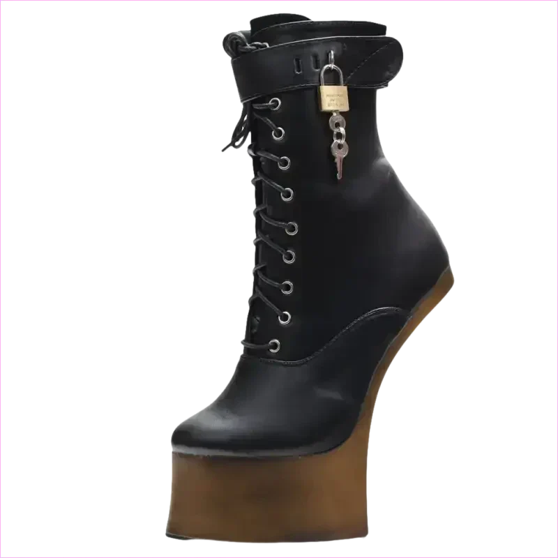Unique Heel-less Hoof Lace Up Cosplay Lockable Boots in Black