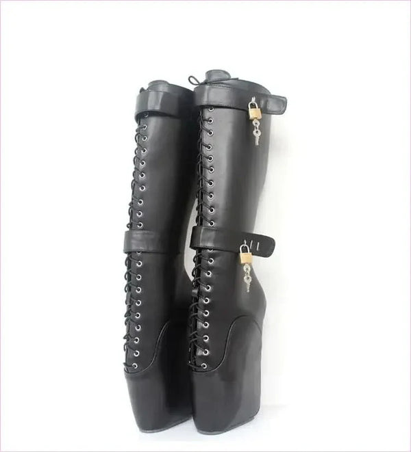Unique Knee-high Lace Up Ballet Boots with padlock