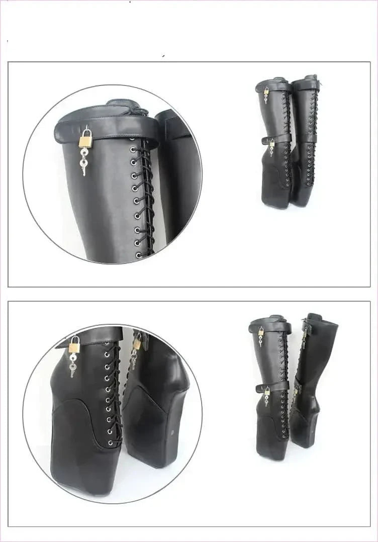 Unique Knee-high Lace Up Ballet Boots with padlock