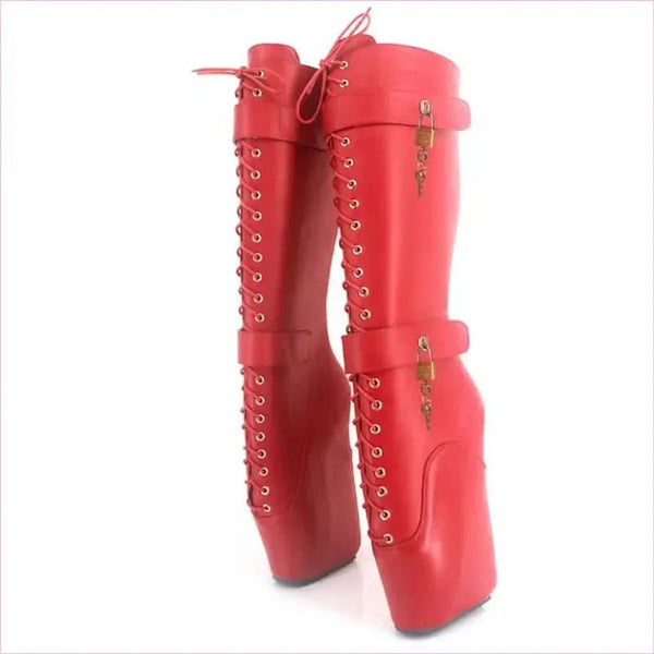 Unique Knee-high Lace Up Ballet Boots with padlock