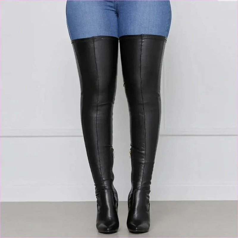 Unisex High Chunky Heel Long Tight Thigh Boots for Stylish Confidence