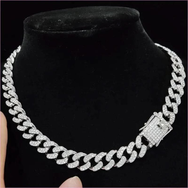 Unisex Hip Hop Bling Cuban 13mm Chain Necklace