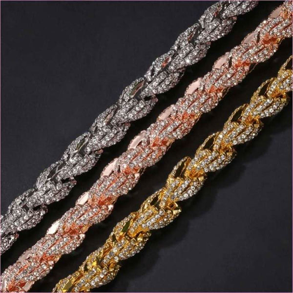 Unisex Hiphop Rope Chain with Aaa Cubic Zirconia in Rose Gold