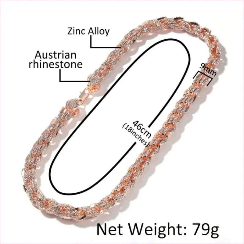 Unisex Hiphop Rope Chain with Aaa Cubic Zirconia in Rose Gold